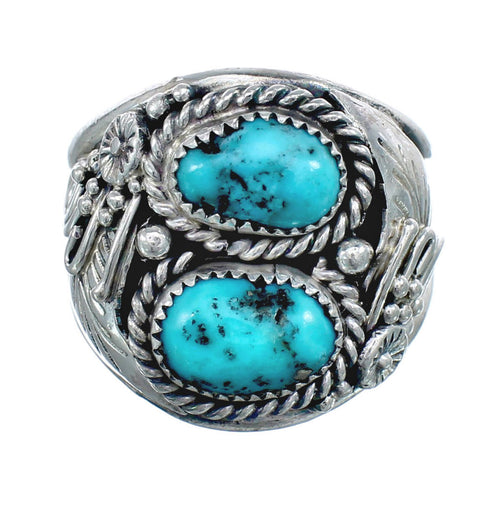 Genuine Sterling Silver Leaf Turquoise American Indian Ring Size 12-1/2 AX123959